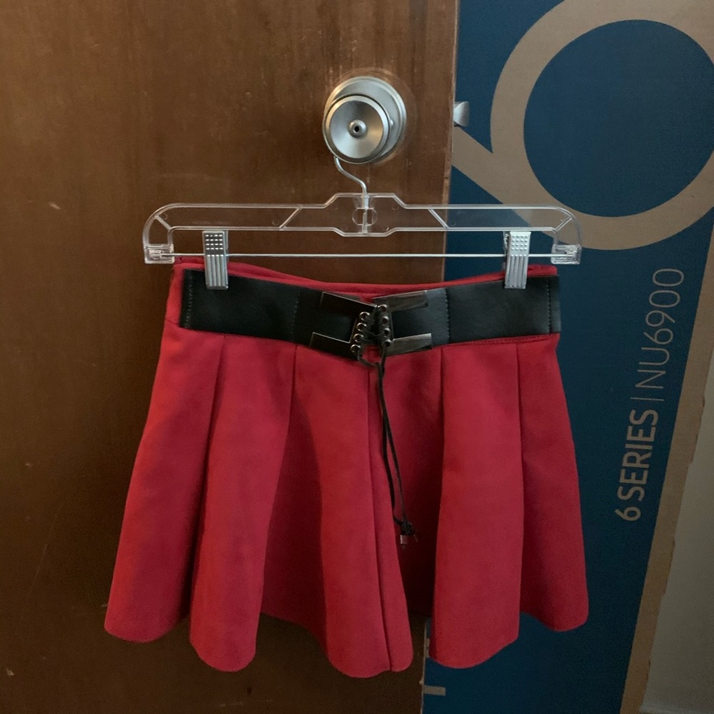 Red suede skirt